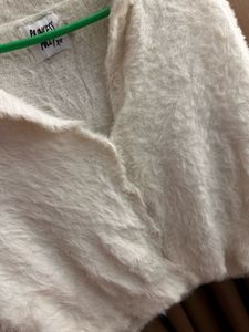 very Fluffy White Cropped Cardigan