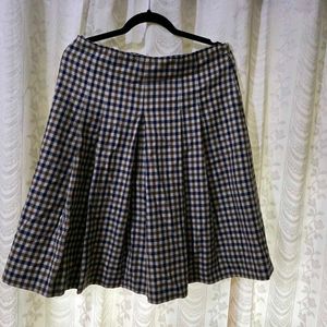Beige check Pleated Skirt Knee Length