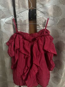 Red Off Shoulder Ruffle Top