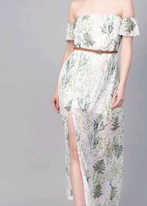 Floral Off-the-Shoulder Slit Maxi Dress
