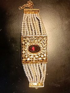 Pearl &amp; Ruby Statement Bracelet