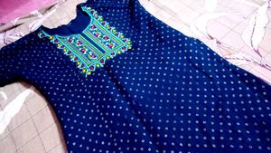 Embroidered Navy Blue Kurta