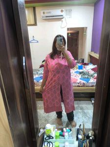 Pink A-line Front Slit Kurti.