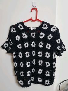 Black Crochet Floral Top