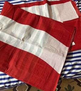 Striped Saree With White, Red And Black Colour