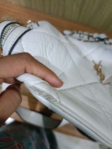 YSL White Quilted Leather Bucket Bag