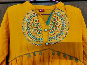 Sale - Yellow Maxi Dress With Embroider