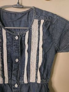 Denim Dress with Lace Detail