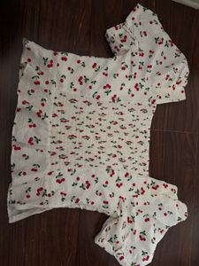 Cherry Print Puff Sleeve Top