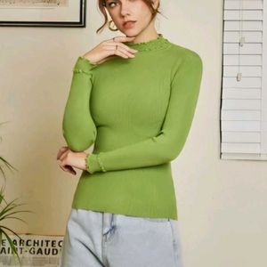Green Ribbed Knit Long Sleeve Top