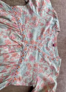 Floral Print Kurta Set With Kota Doria Dupatta