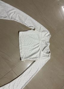White Crochet Long Sleeve Top