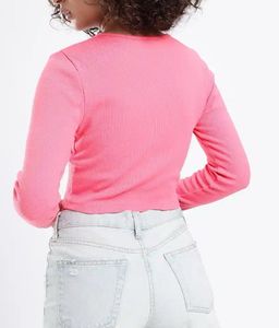 Pink Ribbed Button-Front Top