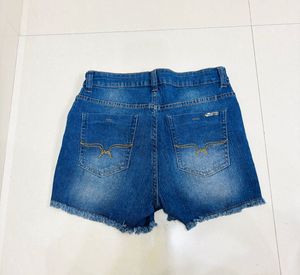 Mid Rise Frayed Denim Shorts