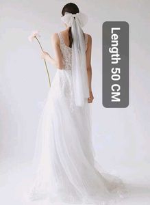 Long Bow Veil Clip For Women White Netted New