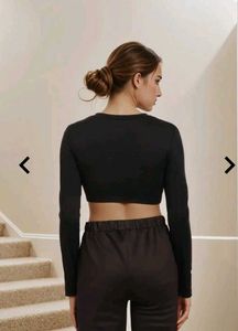 Black Long Sleeve Cutout Crop Top