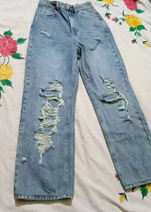 Urbanic Distressed High Waist Washed Blue Jeans