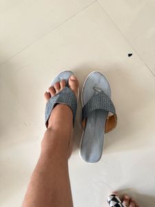 Gray Woven Thong Sandals