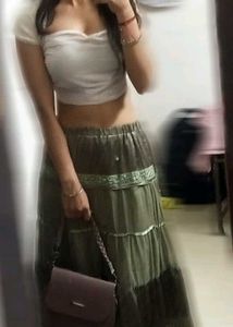 Olive Green Tiered Maxi Skirt