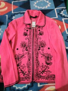 Pink Embellished Knit Jacket with jip sell size is
