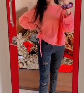 Oversize Peach Sweater Cum Top