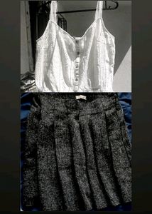 White Eyelet Top &amp; Pleated Tweed Skirt