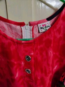 Beautiful Red Floral Crep Knee Length Dress