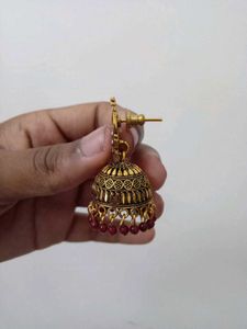 Traditional Golden - Red Jhumka