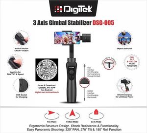 Digitek 3 Axis Gimbal for Smartphones &amp;GoPro