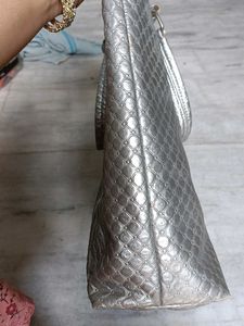 Silver Quilted Tote Bag