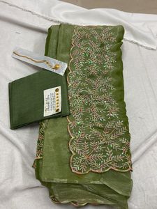 Elegant Green Embroidered Saree