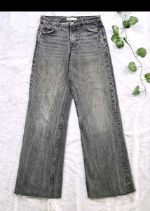 Zara High Waist Gray Wide Leg Jeans