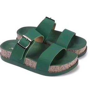 Green Buckle Platform Slides