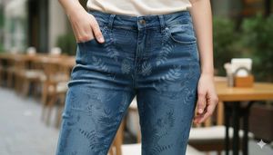 Leaf Print Denim Jeans