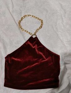 Burgundy Velvet Chain Halter Top