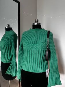 Green Flared Sleeve Sweater