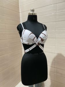 Imported White &amp; Brown Bikini Top