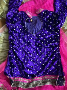 Purple Velvet &amp; Pink Lehenga Choli