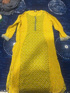 Yellow &amp; Pink Patterned Kurta, Size- XL