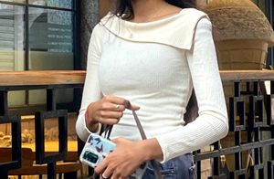 Cream Ribbed Off-Shoulder Top