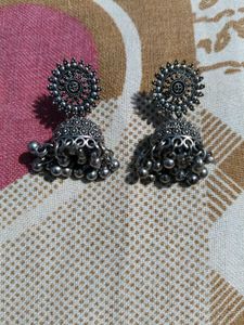 Oxidized Silver Jhumka Earrings