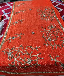 Orange Color Beautiful Work Saree