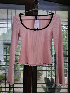 H&M Korean Style Long Sleeve Bow Top/Size-S