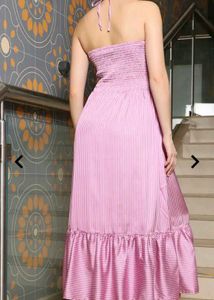 Pink Striped Cutout Midi Dress