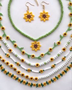 Sunflower Beaded Necklace & Earring Set