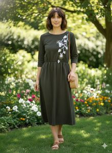 Embroidered Olive Green Dress