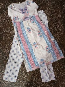 White Printed Cotton Pajama Set