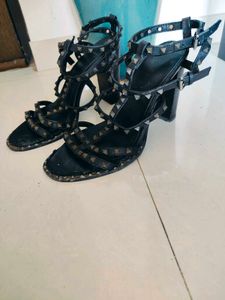 Real Leather Studded Sandals 10cm Heel