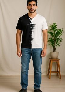 Blue & White Split V-Neck Tee