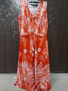 Red &amp; White Print Midi Dress